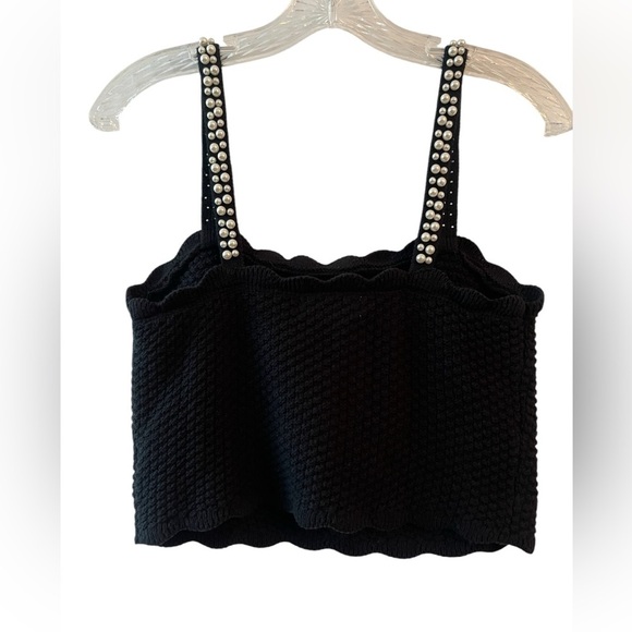 House Of Harlow 1960 sz M Cropped Sweater Tank Top Faux Pearls Straps romantic - Picture 3 of 7